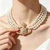 Collar de Moda y Lujoso para el Trabajo con Diseño Único, Incrustado con Pedrería, Forma de Saturno, Collar de Perlas de Múltiples Capas