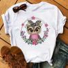 Camiseta de manga corta casual para mujer con estampado de búho de dibujos animados de AliExpress, camiseta con patrón kawaii, camiseta negra de manga corta casual para mujer