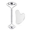 Venta caliente transfronteriza traje de plato en forma de corazón de acero inoxidable masaje facial de belleza masajeador de doble rodillo barra de masaje para lifting de ojos