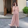 Novo Conjunto de Algodão e Linho Bordado Roupa Feminina Plus Size Moda Coreana Casual 2026 Primavera e Outono Novo Estilo Rejuvenescedor para Mulheres