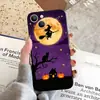 Capa de Celular Halloween Caveira Rosa Silhueta de Bruxa Gato Preto Impressão HD Acabamento Fosco Capa Macia para Apple