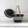 Sombrero de Paja Transfronterizo Bolso de Paja Set de Dos Piezas Sombrero para el Sol Gran Capacidad Bolso Tote Rayado Bolso de Hombro Bolso de Playa Tienda de Fábrica