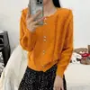 Cardigã de tricô jacquard com franjas, doce e elegante, estilo coreano, novo suéter versátil de cor sólida para outono e inverno para mulheres