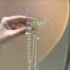 Pinza para el Cabello de Mariposa de Alta Gama Estilo Antiguo para Mujer con Elegante Peinado Semi-Recogido en la Parte Posterior de la Cabeza, Pinza de Garra con Borla de Pedrería Extra Larga