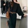 Suéter Moderno Versátil Ombro a Ombro Estilo Desejo Puro para Mulheres, Novo Conjunto de Tricô Duas Peças Slim Fit de Outono