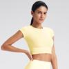 Roupas de Yoga Transfronteiriças Europeias e Americanas Tops Esportivos para Mulheres Justos no Ombro Direito Cor Pura Fitness Shorts Expondo o Umbigo Camisetas Casuais de Manga Curta