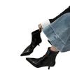 Botas cortas de punta puntiaguda para mujer, otoño e invierno 2024, nuevas botas cortas de tubo corto con cremallera y tacón alto elástico.
