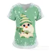 Camiseta de Manga Corta con Estampado de Dibujos Animados Navideños y Cuello en V Uniforme de Enfermera Camiseta con Estampado de Copos de Nieve Lindos y Atmósfera Navideña Uniforme de Enfermera