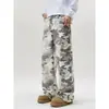 Jeans de Pierna Recta Camuflaje Gris y Blanco Transfronterizo Estilo Americano High Street Casual a Juego para Parejas Tendencia Cleanfit