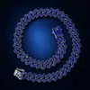 Colar Hip-Hop Corrente Cubana Azul Completa de Diamantes em Forma de Diamante para Homens 15mm de Largura Acessórios Masculinos Produto Novo Transfronteiriço Corrente de Diamante
