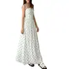 2026 Moda Transfronteriza Europea y Americana para Mujer Estilo Commute Estilo Vacaciones Ajuste a la Cintura Sexy Vestido Largo de Lunares con Tirantes Finos