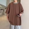 Foto Real de Camiseta de Manga Corta Americana para Hombre Marca de Moda Holgada Manga Corta Algodón Pesado para Hombre Color Puro Moda Alta Calle Estilo Japonés Camiseta de Manga Corta