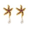 E12536 Pendientes de estrella de mar de aleación con diamantes de verano nuevos transfronterizos europeos y americanos, pendientes de perlas de moda, estilo fresco del océano