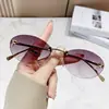 Nuevas Gafas de Sol Sin Montura Letra F Diamante Montura Ovalada Moda Femenina Estilo Callejero Gafas de Sol Marco Pequeño Europeas y Americanas en Stock