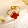 Set de trébol de cuatro hojas de acero de titanio de doble cara transfronterizo de Amazon: pulsera, collar, pendientes, anillo, juego de cuatro piezas, joyería que no se decolora
