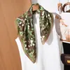 Elegante Bufanda de Seda de Dos Tonos con Patrón de Espiga de Doble Cara para Mujer, Bufanda Cuadrada Versátil para el Trabajo, Bufanda de Lujo Decorativa para Commuting
