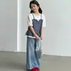 Roupas de Verão para Meninas, Camisas de Manga Curta com Patchwork Xadrez, Roupas Infantis, Camisas Baby Doll de Manga Curta para Meninas, Tops Estilosos Falsos de Duas Peças