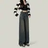 Jeans Retrô Feminino Reto Solto Cintura Alta Primavera Outono 2024 Novo Altura Baixa Comprimento Total Perna Estreita Perna Larga Calças