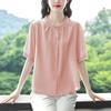 Camisa de Algodão e Linho de Manga Curta Bordada de Alta Qualidade para Mulheres 2025 Verão Novo Estilo Luxo Acessível Elegante Top de Linho para Mães Camisa Pequena