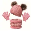 Conjunto de Bufanda y Gorro de Punto de Lana para Niños, Calentador de Cuello, Gorro de Bebé, Juego de Tres Piezas con Forro de Felpa