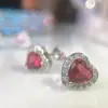 Pendientes de corazón de turmalina color rojo rosa retro elegantes de tribunal con baño grueso de platino PT950 brillantes Super hada exquisitos pendientes pequeños