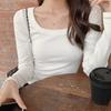 Camiseta Básica Cuello en U para Mujer, Otoño e Invierno, Estilo de Alta Gama, Nuevo Modelo 2026, Manga Larga, No Transparente, Corte Ajustado, Camiseta de Top con Escote Amplio
