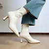 Combina bem com um casaco~Botas femininas curtas elásticas de bico fino francês, botas de salto alto fino, botas de cano curto elegantes