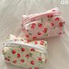 En stock bolsa de cosméticos rosa pequeña de cereza bolsa de cosméticos con estampado de tela floral bolsa de almacenamiento para artículos de tocador