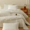Conjunto de quatro peças jacquard de algodão estilo wabi-sabi japonês em off-white, conjunto de cama simples de algodão puro com toque de alta qualidade, lençol de cima e lençol com elástico de algodão puro