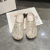 Sandalias de Media Pantufla Estilo Coreano para Mujer para Exterior 2025 Verano Nueva Moda Lentejuelas Punta Cuadrada Sandalias Planas
