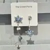 Pinza para Oreja con Borla de Perla Copo de Nieve Azul Súper Hada, Pendientes Asimétricos de Lujo de Alta Gama para Mujeres sin Perforaciones, Pinza para Cartílago de la Oreja
