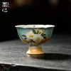 Taza maestra de cerámica Mojihuo Shi Hong con flor de gardenia pintada a mano, de alto valor, con pie alto, taza de té para el hogar, taza individual para juego de té Kung Fu