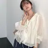En Stock Verano 2026 Estilo Coreano Nueva Camisa de Raso de Alta Gama de Trabajo Pesado con Pliegues y Volantes Blusa Delgada para Mujer Verano