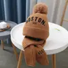 Set de bufanda de invierno para niños de mediana edad y mayores, gorro de lana para niños, niñas y niños que van a la escuela, gorro de punto de dos piezas engrosado y cálido