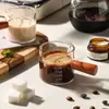 Taza de Leche de Vidrio con Escala, Taza Medidora con Mango de Madera, Jarra de Leche Portátil para Espresso, Taza de Onzas, Taza de Extracción de Café