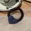 Elástico de Cabelo em Formato de Coração Xadrez Estilo Coreano College, Faixa de Cabelo Básica Versátil de Alta Elasticidade, Acessório de Cabelo Elástico para Rabo de Cavalo para Mulheres