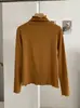KEKEZOON Camiseta Base Manga Longa Slim Fit Cor Sólida Gola Meio Alta com Babados Ombro Normal para Mulheres 8705