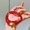 Pulseira de Ágata Vermelha Natural Sangue de Pombo Vermelho Clara Cristal Branco Cristal Morango Pérola 6mm