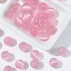 Contas de vidro imitando olho de gato de jade de cor clara, contas soltas transparentes estilo macaron com aparência de jade e furo reto, materiais para bijuterias DIY feitas à mão