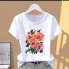 Camiseta Feminina de Modal Estampada Borboleta Tendência Moda Casual Manga Curta Top Feminino Camiseta Estilo Regular Europeu e Americano