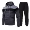 Conjunto Masculino de Moda Color Block Patchwork com Capuz para Corrida e Esportes ao Ar Livre, Conjunto de Moletom Masculino Transfronteiriço