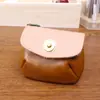 Nova carteira de moedas em couro de vaca de primeira camada com costura em cor contrastante, couro curtido vegetal, armazenamento versátil, bolsa para fone de ouvido, alça de pescoço, porta-moedas