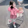 Conjunto de Cuadros en Contraste con Lazo para Niñas 2026 Otoño Nuevo Estilo Coreano Dos Piezas Leggings Ropa Infantil de Moda