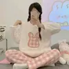 Pijama Redondo de Franela de Dibujos Animados de Dumbo para Mujer Cálido con Felpa Adicional Casual Lindo Comercio Transfronterizo Ropa de Casa