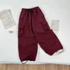 Calça feminina estilo coreano, nova coleção outono 2026, com cadarço, multi-bolsos, solta, corte largo, calça casual de trabalho moderna