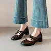 Zapatos Mary Jane Cuadrados Silenciosos Estilo Retro Francés de Nuevo Estilo Primavera para Mujer con Correas Cruzadas y Lazo, Zapatos de Tacón Grueso Suave