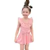 Maiô Mutong Infantil para Meninas, Peça Única, com Babados, Adequado para Fontes Termais, Estilo Esportivo, Mangas Bufantes para Meninas