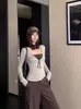 Diseño único, camiseta de manga larga con efecto de dos piezas cosidas para mujer, nueva camiseta básica ajustada de otoño