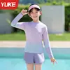 Traje de baño para niñas 2025 Nuevo Modelo, Traje de baño de dos piezas con mangas largas y protección solar para niñas mayores, Traje de baño profesional para entrenamiento