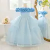 Vestido Europeu e Americano Novo Infantil Vestido de Princesa Elegante Saia Tutu de Tule Dama de Honra Menininha Festa de Aniversário Vestido de Noite